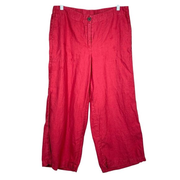 J Jill 100% Linen Pants Red Wide Leg Crop Pockets Beach Casual Lagenlook - Picture 1 of 13